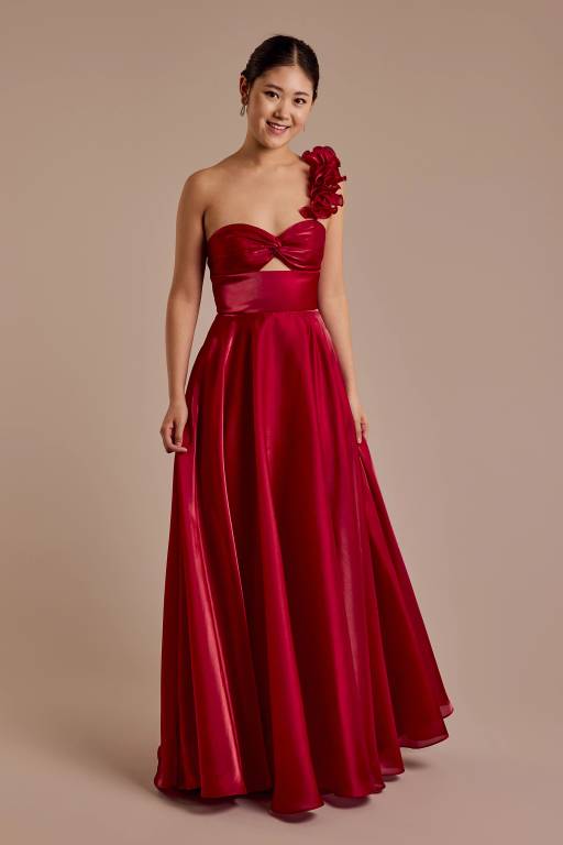 david's bridal red formal dresses DAVID'S BRIDAL Women's 4 Red satin strapless formal A-line dress gown style  8567