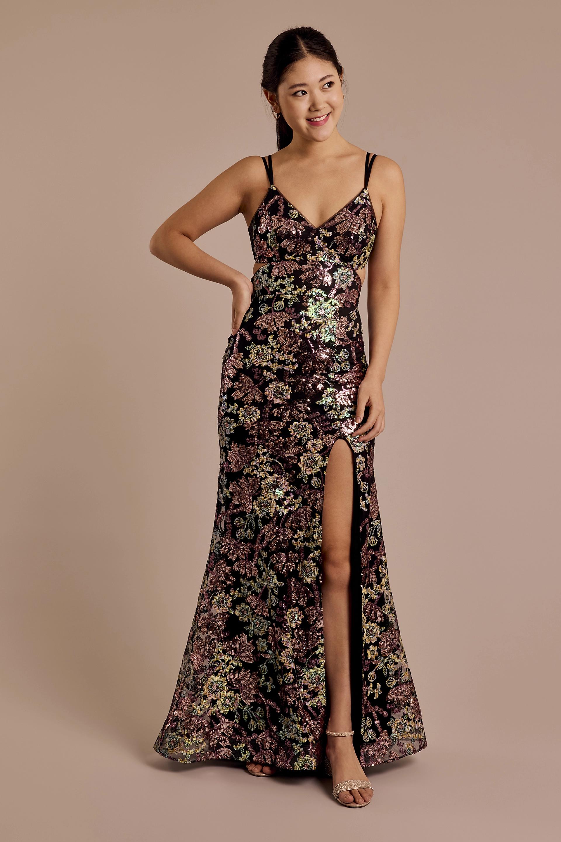 Picture of Floral Sequin Mermaid Dress with Cutout