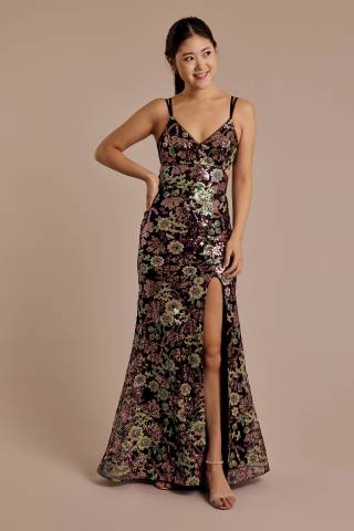 Picture of Floral Sequin Mermaid Dress with Cutout