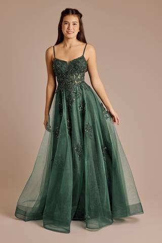 View Jules and Cleo Beaded Floral Applique Glitter Tulle Ball Gown in all available color and sizes Picture of Beaded Floral Applique Glitter Tulle Ball Gown