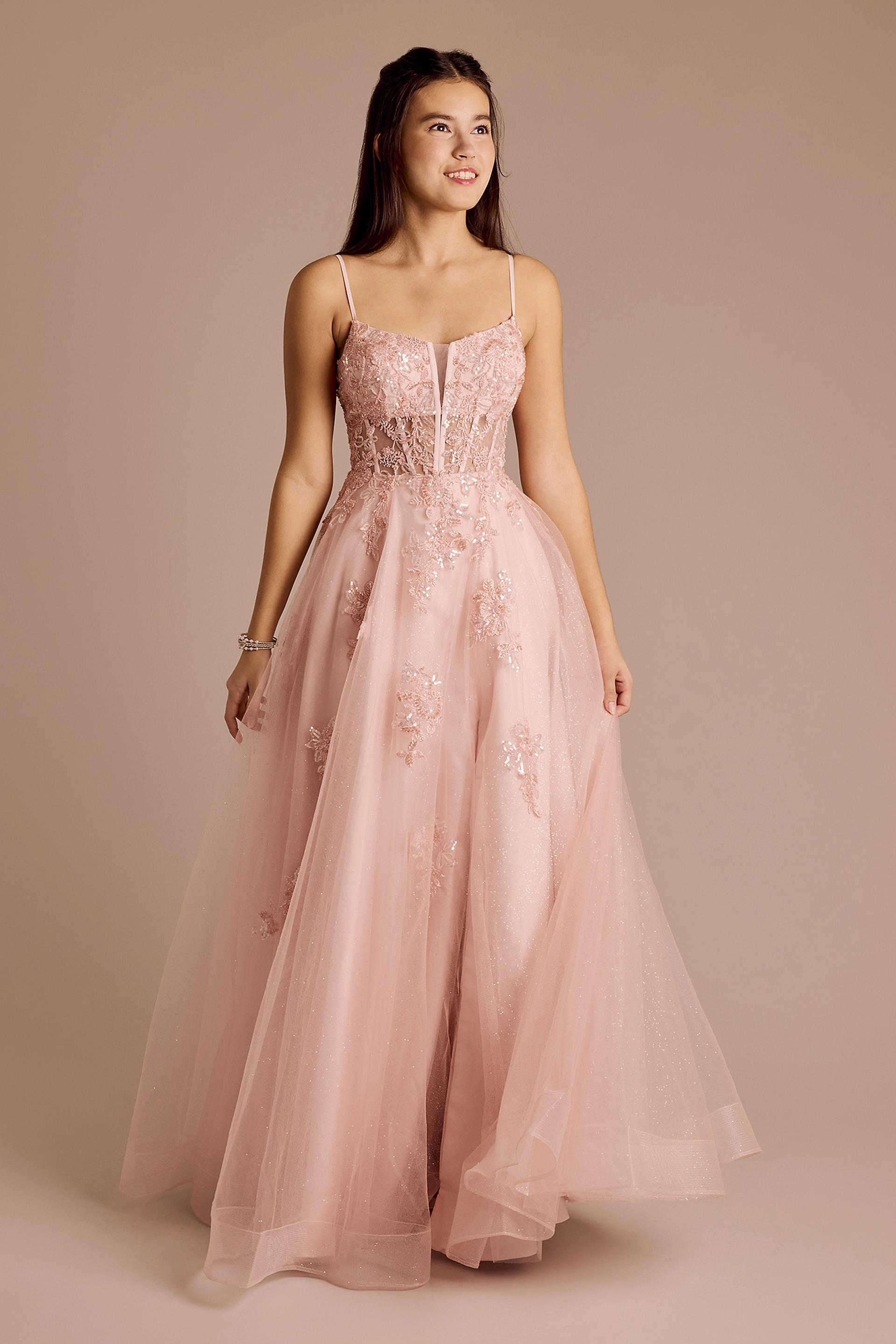 Picture of Beaded Floral Applique Glitter Tulle Ball Gown