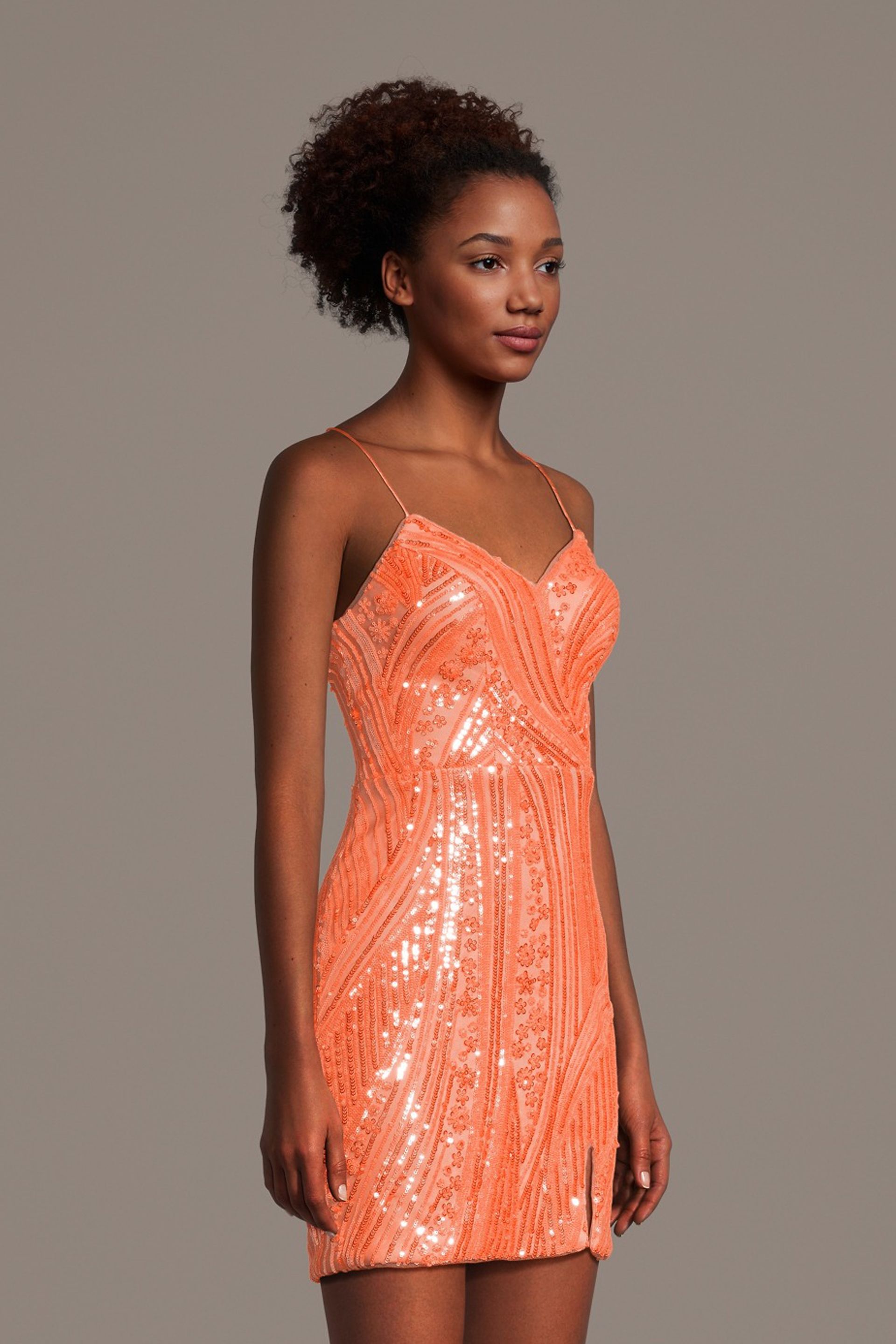 Picture of Patterned Sequin Spaghetti Strap Mini Dress