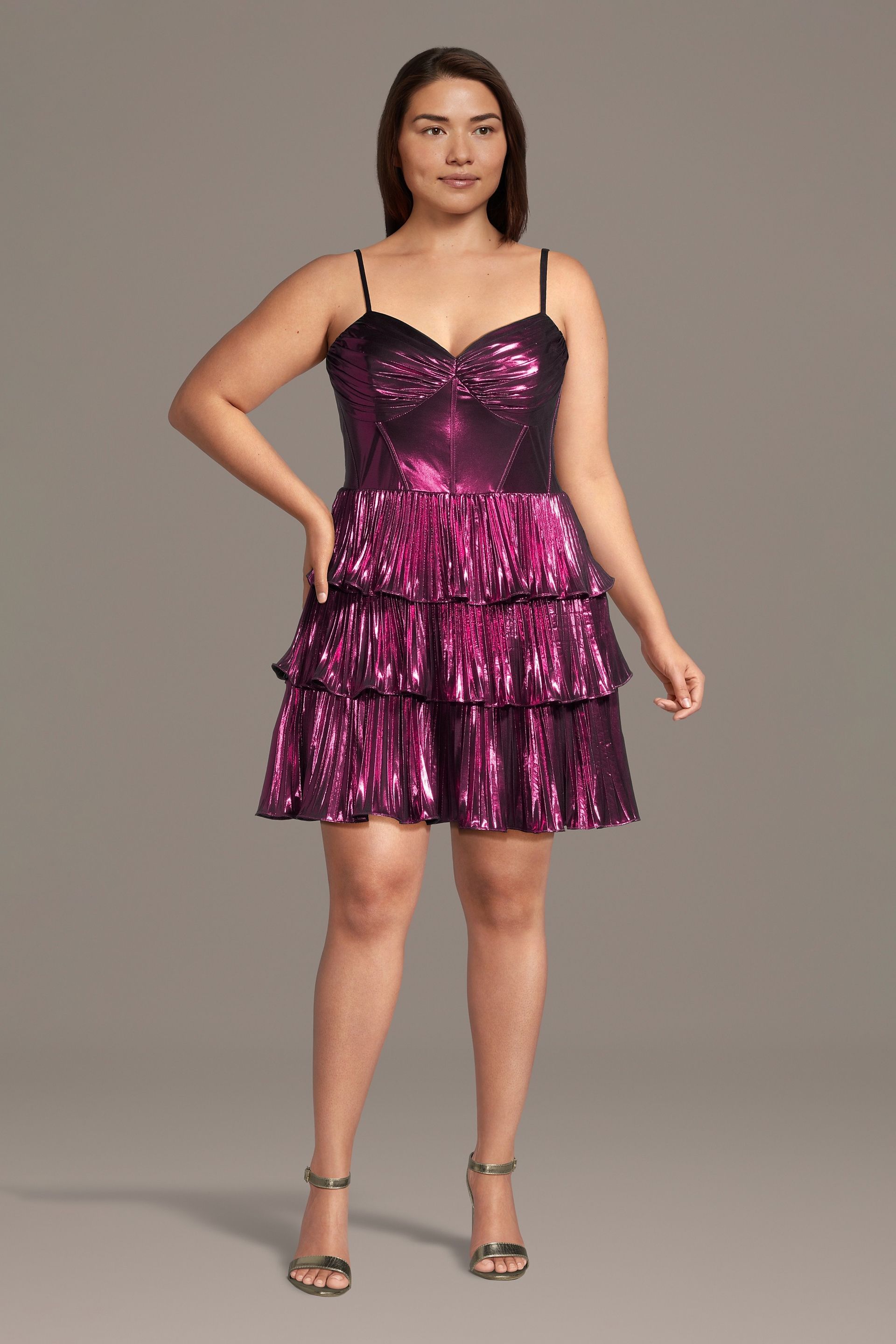 Picture of Pleated Foil A-Line Mini Dress with Tiered Skirt