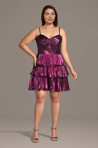 Picture of Pleated Foil A-Line Mini Dress with Tiered Skirt