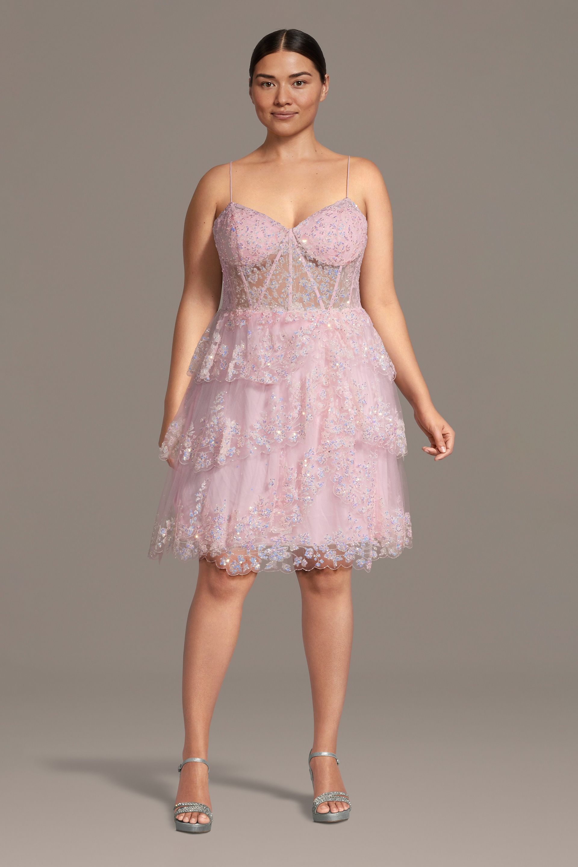 Picture of Glitter Sequin Lace Tiered Mini Dress