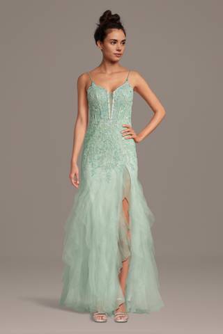 View Jules and Cleo Cascade Mermaid Dress with Sequin Applique in all available color and sizes Picture of Cascade Mermaid Dress with Sequin Applique