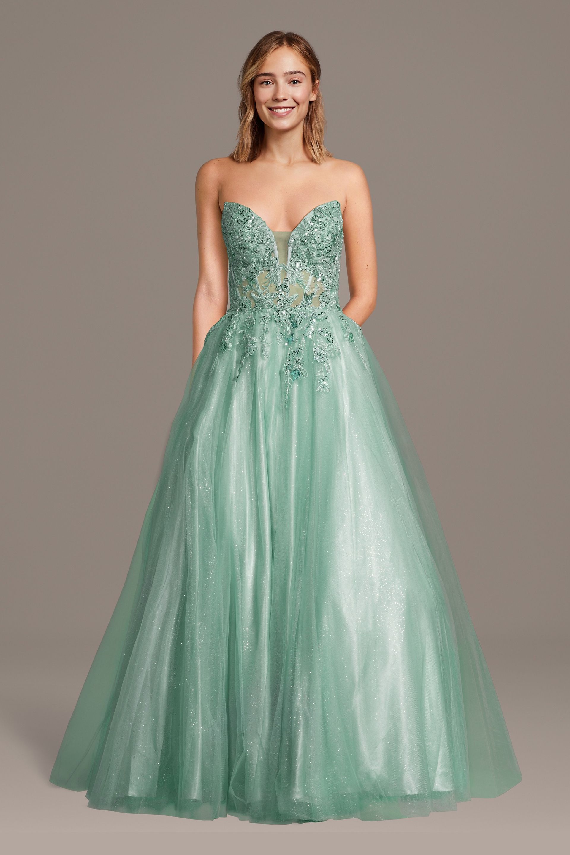 Picture of Glitter Tulle Applique Off-the-Shoulder Ball Gown