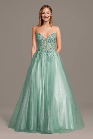 View Jules and Cleo Glitter Tulle Applique Off-the-Shoulder Ball Gown in all available color and sizes Picture of Glitter Tulle Applique Off-the-Shoulder Ball Gown