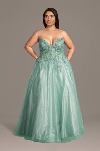 Picture of Glitter Tulle Applique Off-the-Shoulder Ball Gown