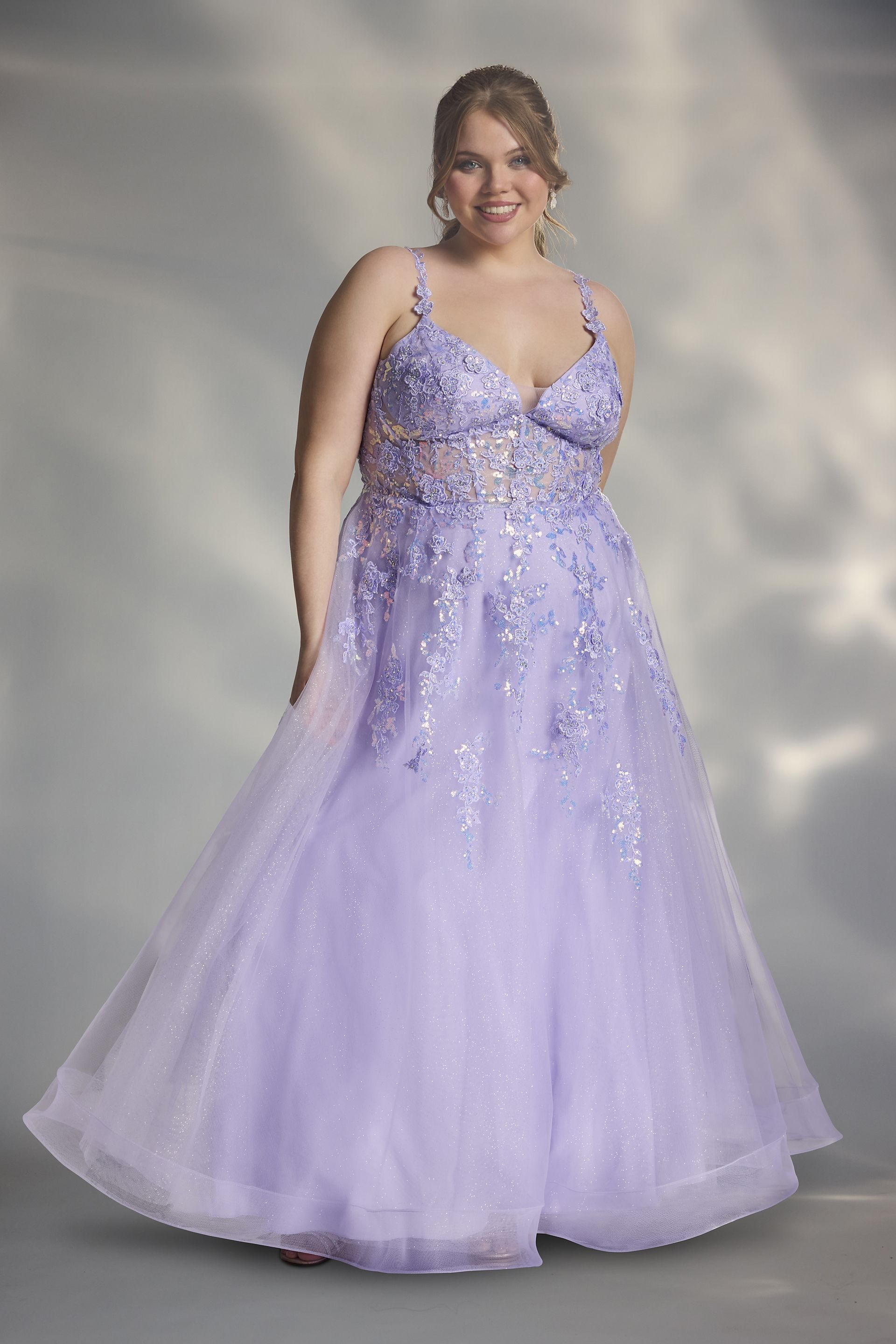 Picture of Glitter Tulle Illusion Ball Gown with Lace-Up Back