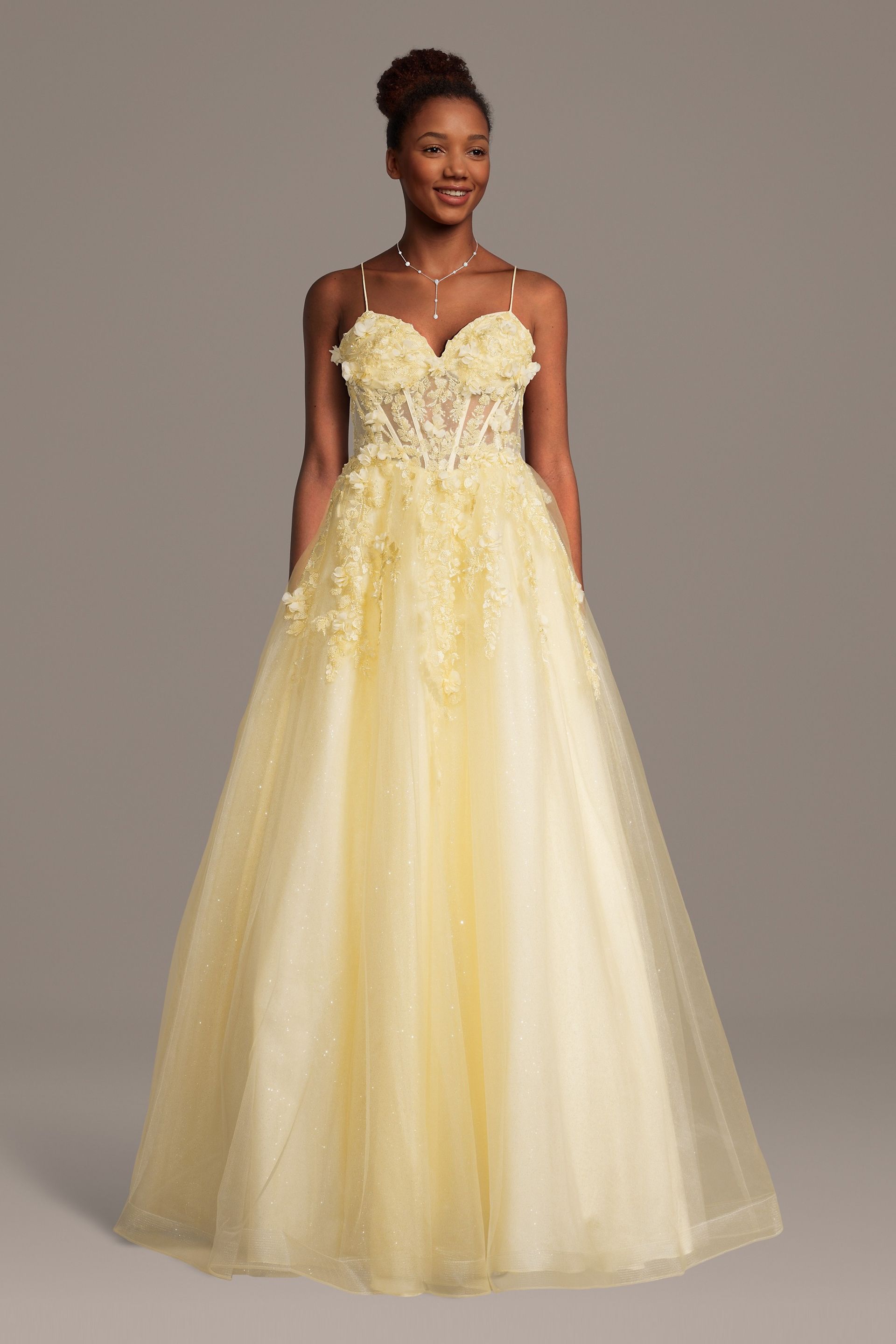 Picture of Glitter Ball Gown with 3D Flowers and Lace-Up Back