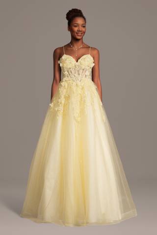 View Jules and Cleo Glitter Ball Gown with 3D Flowers and Lace-Up Back in all available color and sizes Picture of Glitter Ball Gown with 3D Flowers and Lace-Up Back