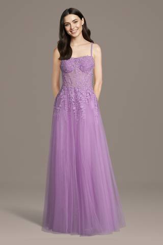 Picture of Square Neck Applique Corset A-Line Dress