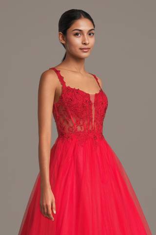 Picture of Tulle Illusion Plunge Ball Gown with Appliques