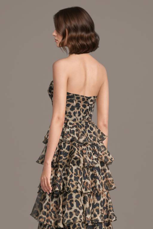 cheetah print fitted dress One Sleeve Off The Shoulder Cowl Back Maxi Dress In Cheetah Print Mesh | EGO US