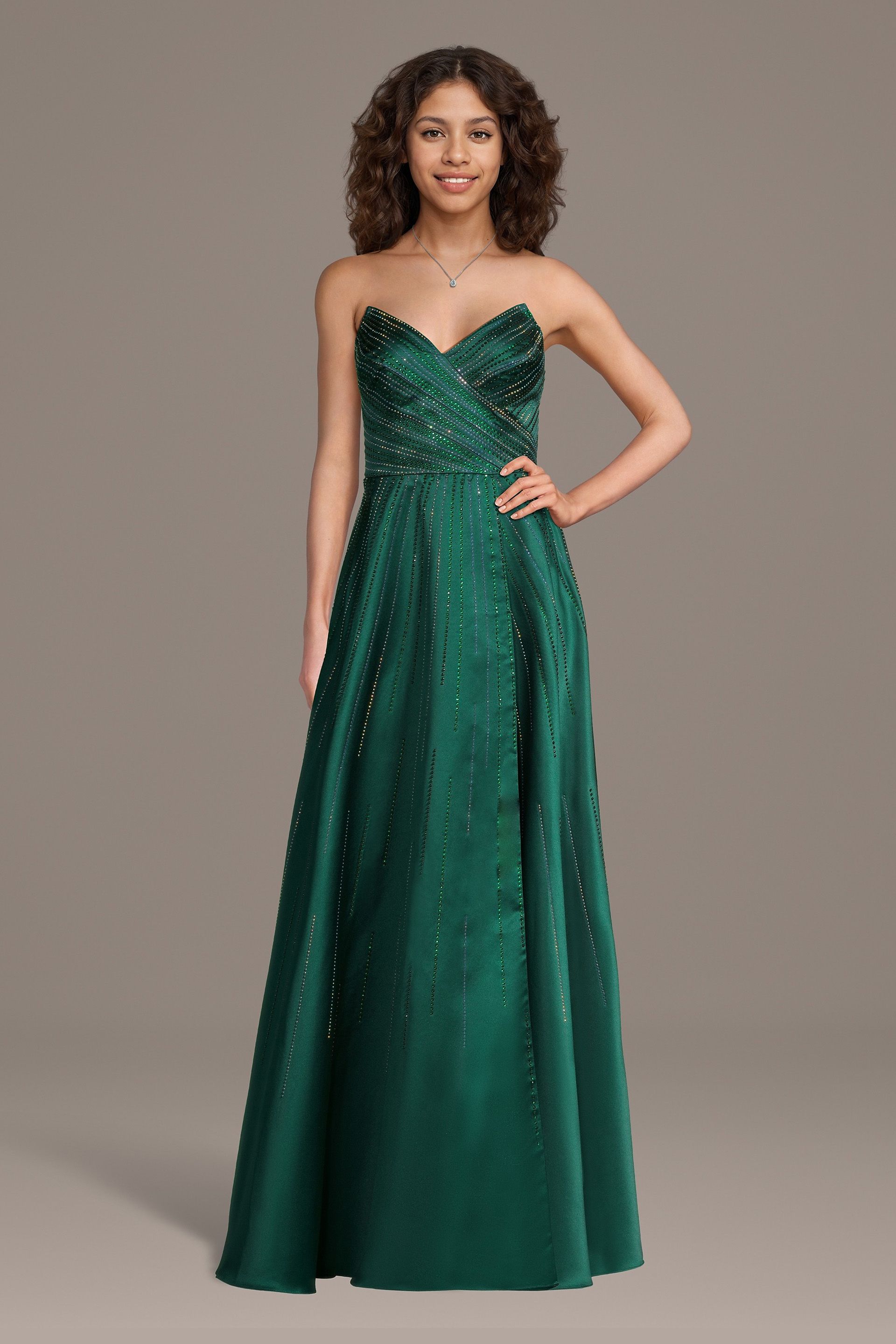 Picture of Strapless Satin A-Line Dress with Crystals
