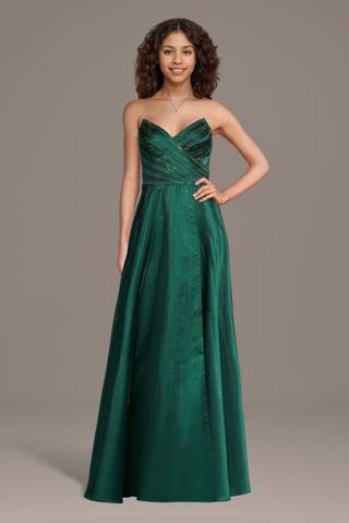 Picture of Strapless Satin A-Line Dress with Crystals