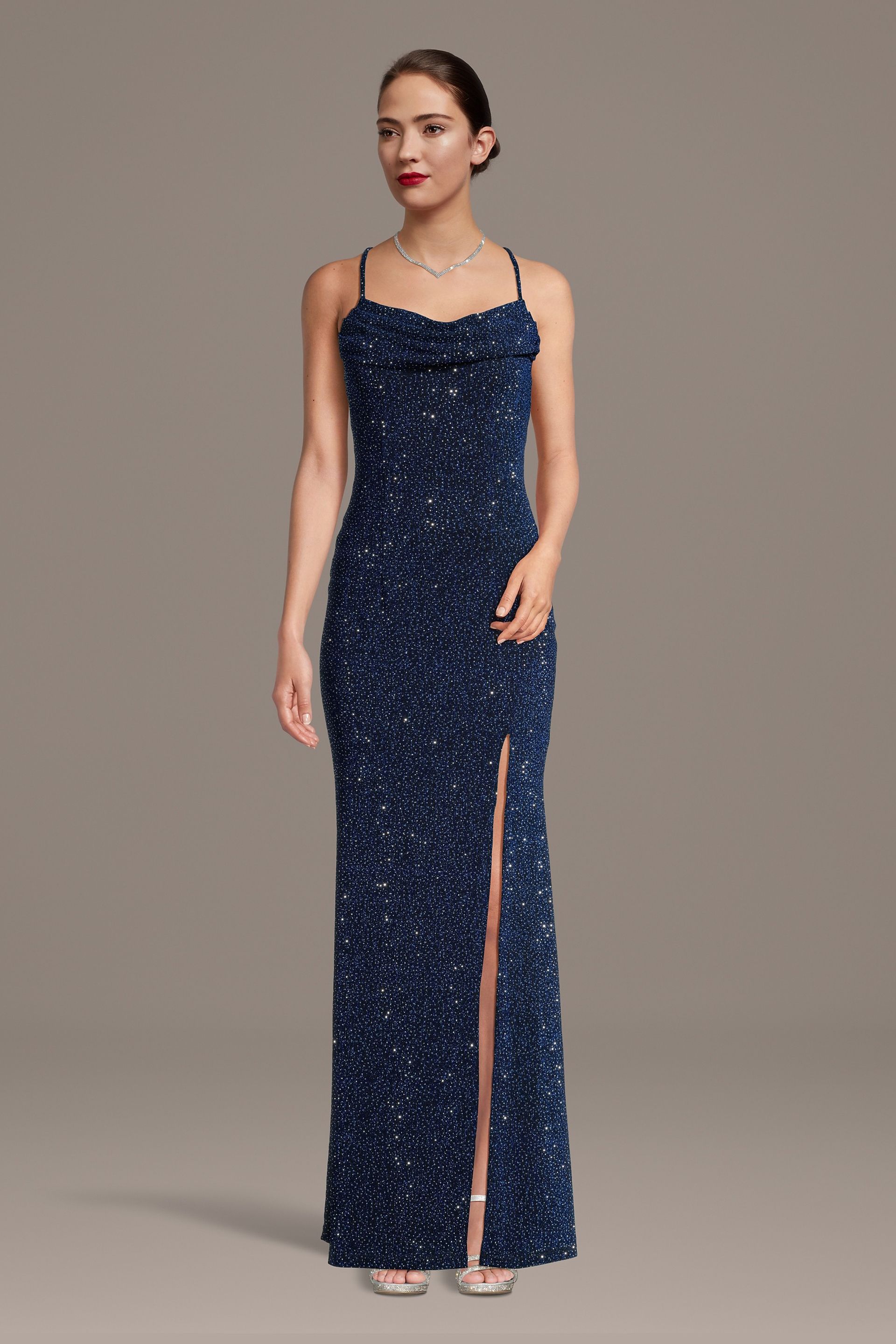 Picture of Glitter Knit Lace-Up Back Sheath Dress