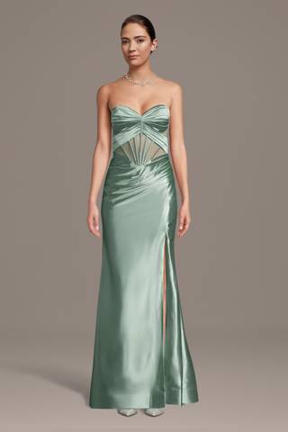 View Jules and Cleo Sculpting Satin Pleated Corset Sweetheart Sheath in all available color and sizes Picture of Sculpting Satin Pleated Corset Sweetheart Sheath