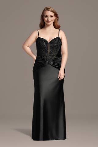 Picture of Sculpting Satin Sequin Plunge Sheath Dress