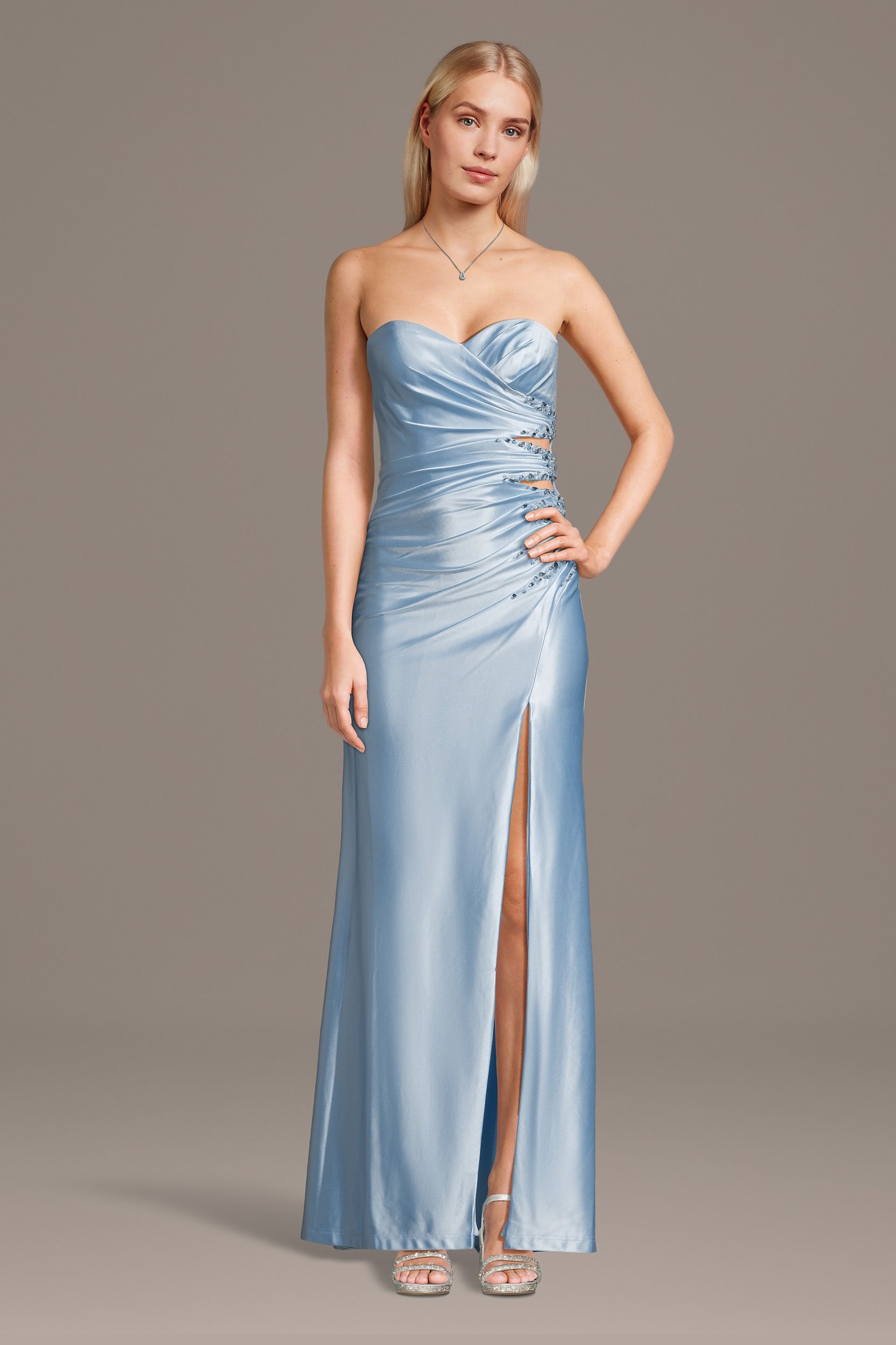 Picture of Sculpting Satin Sheath with Jeweled Cutouts