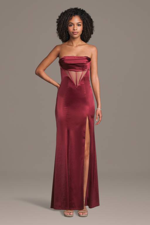 red basque dress Red Liquid Satin Corset Basque Waist Short Evening Dress | Ruby