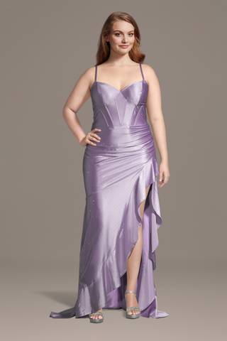 Picture of Sculpting Satin V-Neck Corset Ruffle Sheath Dress