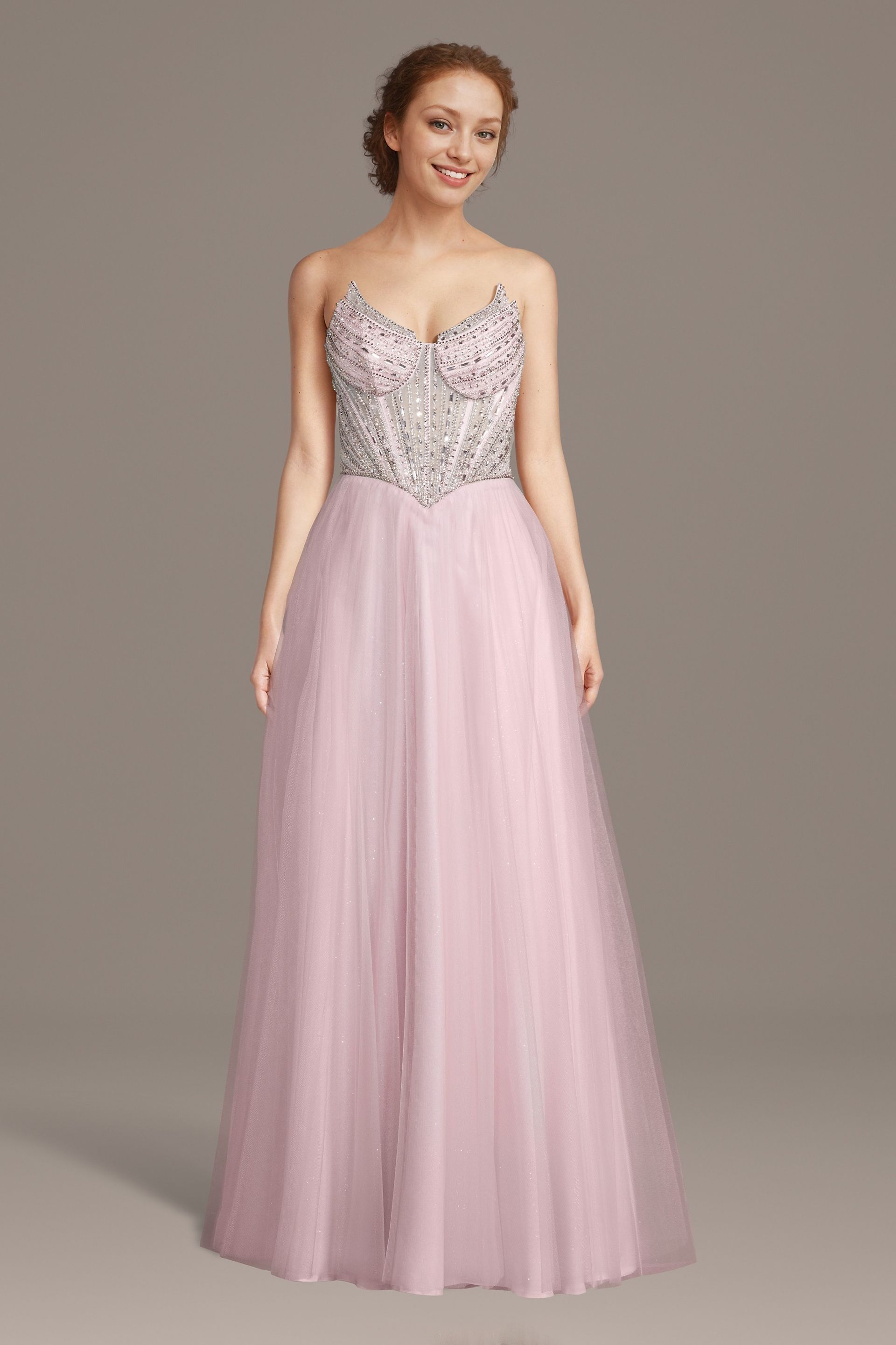Picture of Pointed Neckline Strapless Beaded A-Line Dress
