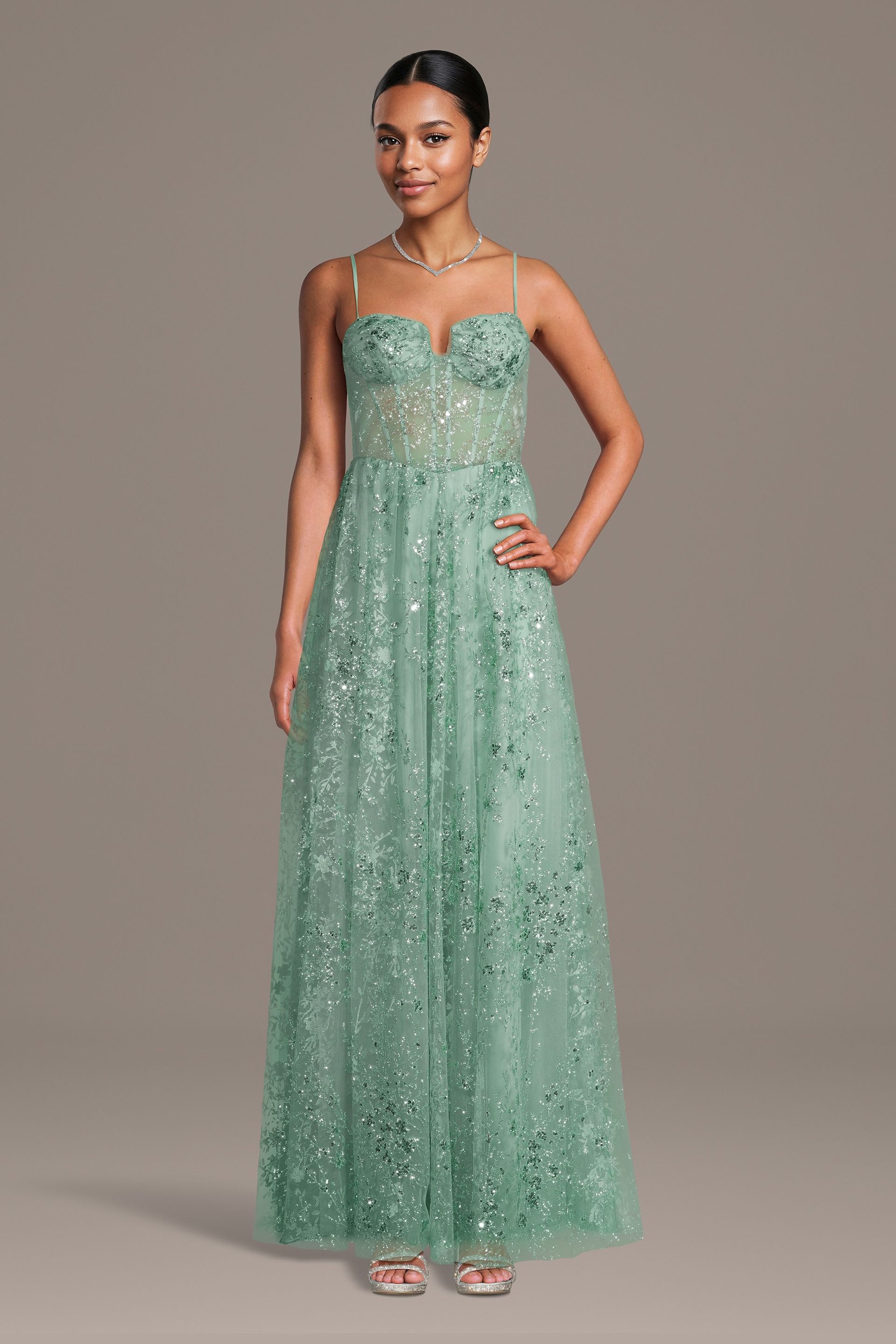 Picture of Ruched Glitter Illusion Corset A-Line Dress