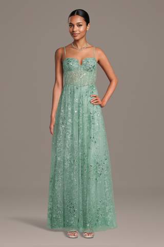 Picture of Ruched Glitter Illusion Corset A-Line Dress