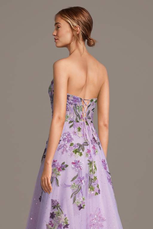 purple floral applique dress Long Mermaid Prom Dress with Floral Applique -PromGirl Lavender / 6