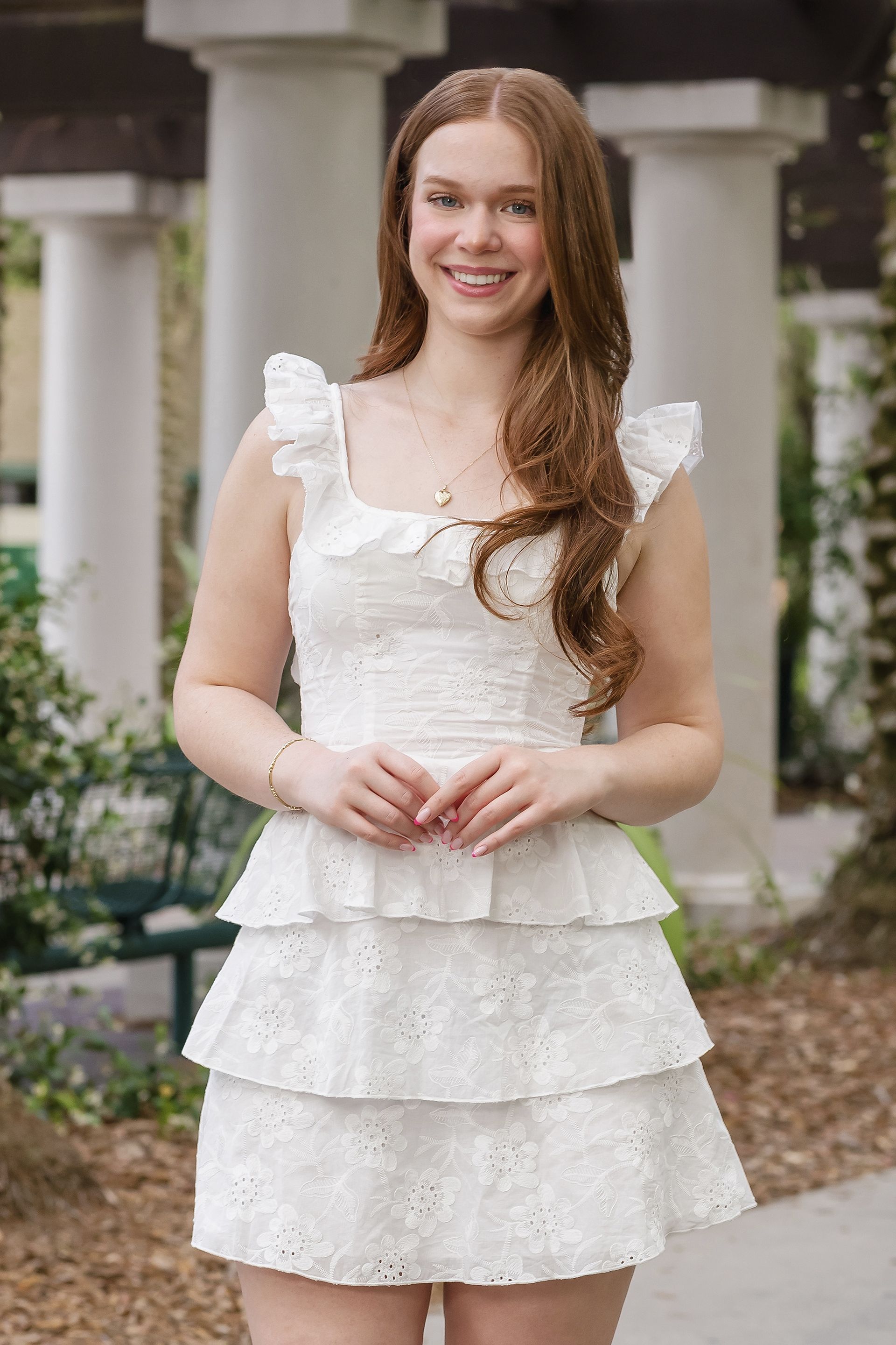 Picture of Eyelet A-line Mini Dress with Tiered Ruffled Skirt
