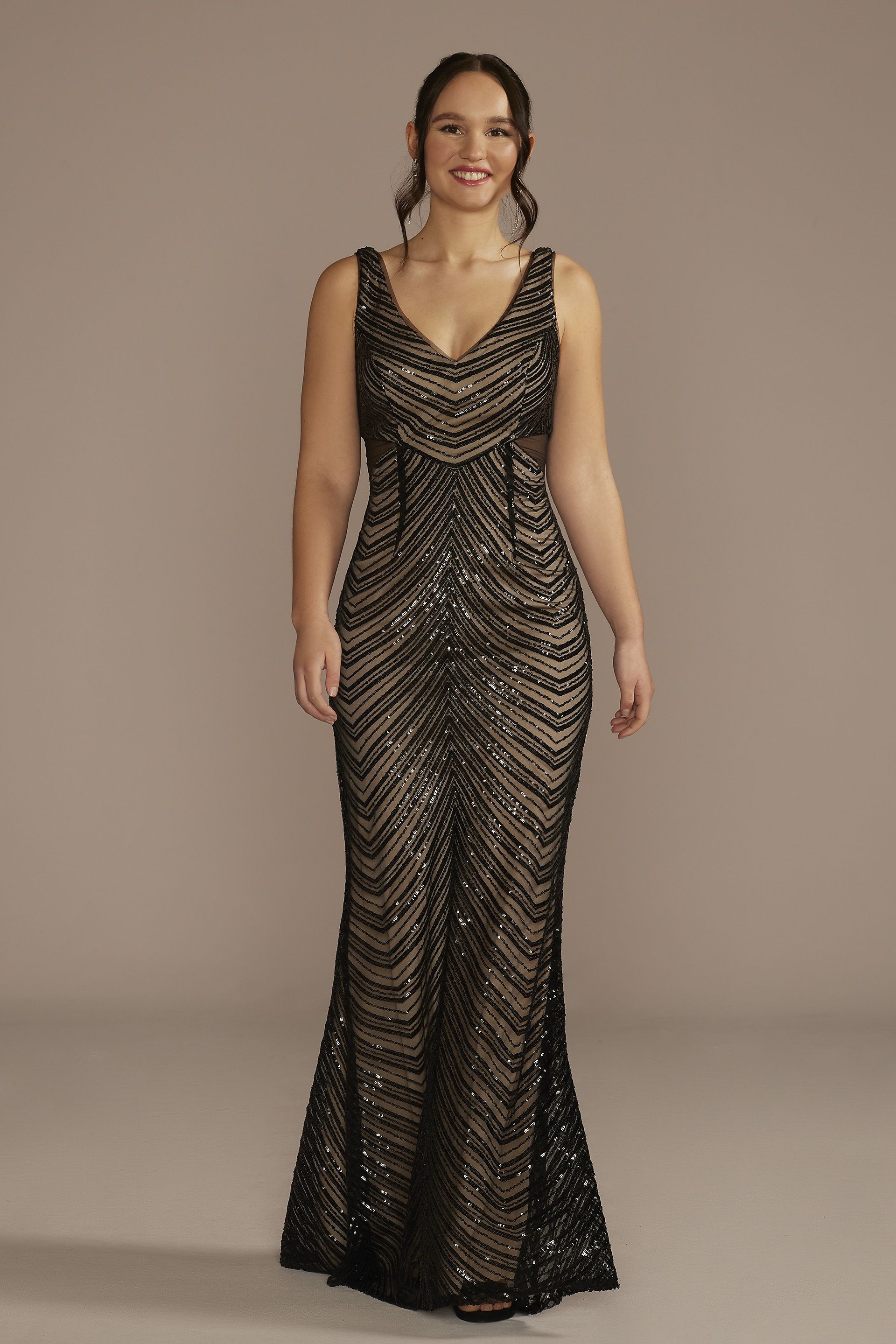 Picture of Patterned Sequin Mermaid Dress with Cutouts