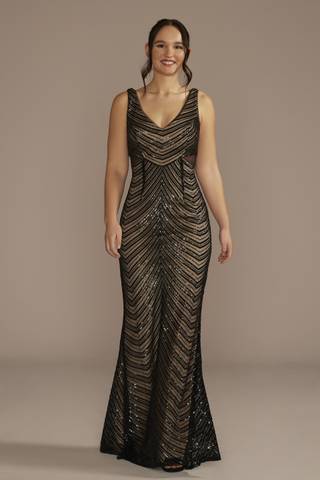 View Galina Signature Patterned Sequin Mermaid Dress with Cutouts in all available color and sizes Picture of Patterned Sequin Mermaid Dress with Cutouts