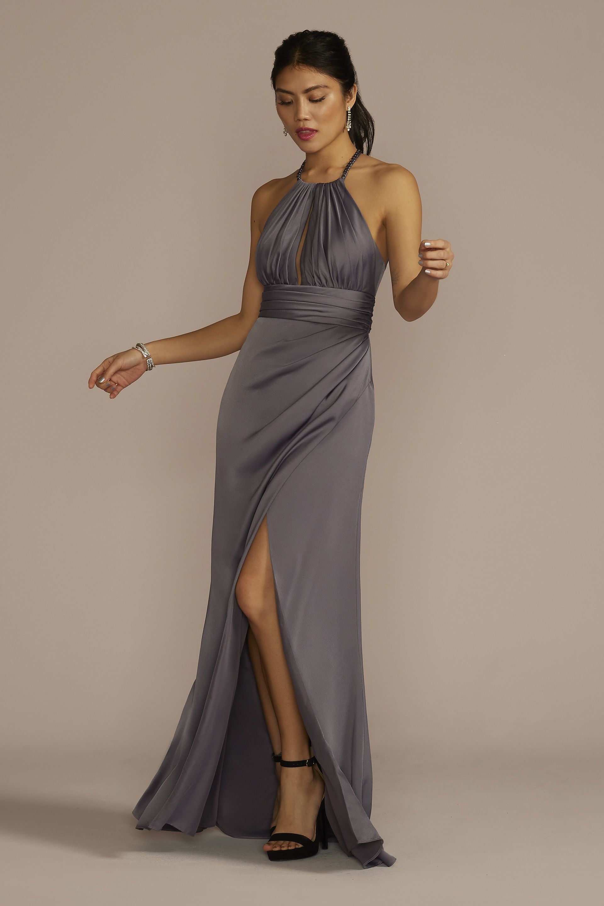 Picture of Chain Halter Satin Keyhole Sheath Dress