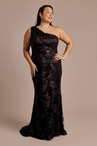 Picture of One-Shoulder Beaded Applique Mermaid Dress