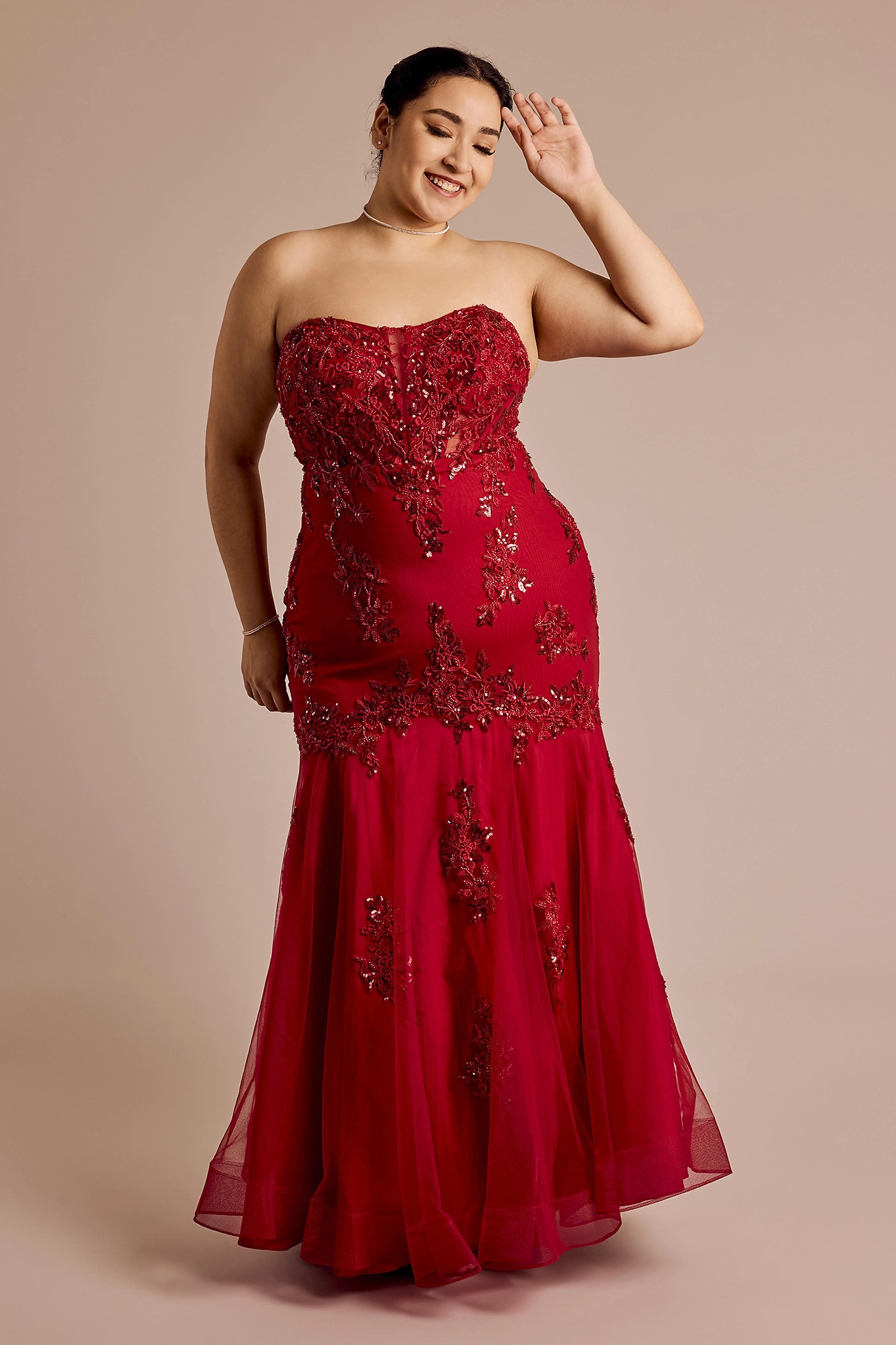 Picture of Strapless Tulle Lace Applique Mermaid Dress