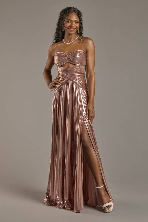 forever u metallic pleated midaxi dress in rose gold Pleated Empire-Waist Long A-Line Prom Dress 30725 Royal Silver / 0