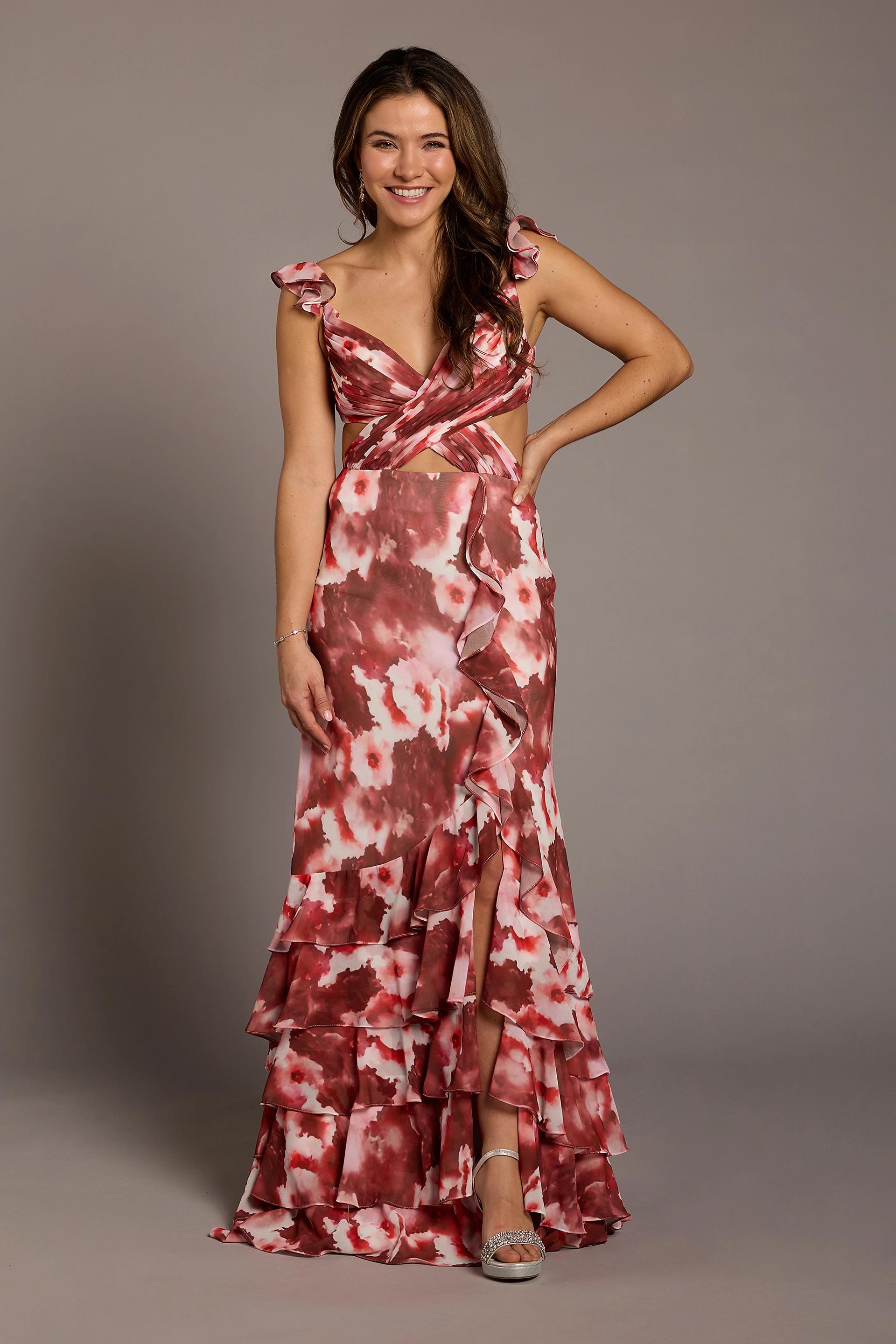 Floral Print Chiffon Tiered Skirt A-Line Dress | David's Bridal