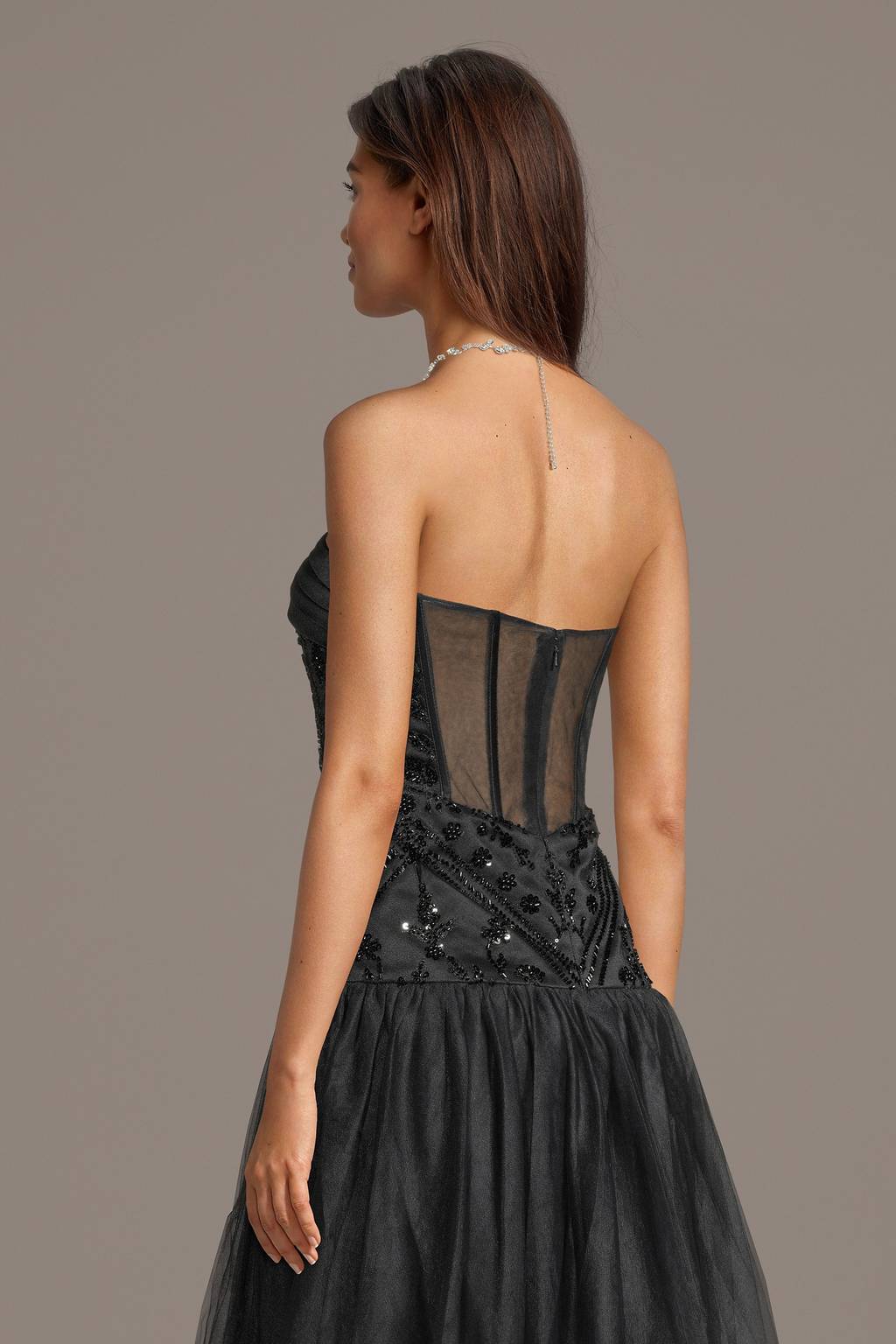 drop waist beaded cocktail dress ASHLEYlauren 4763 Beaded Fringe Corset Cocktail Dress