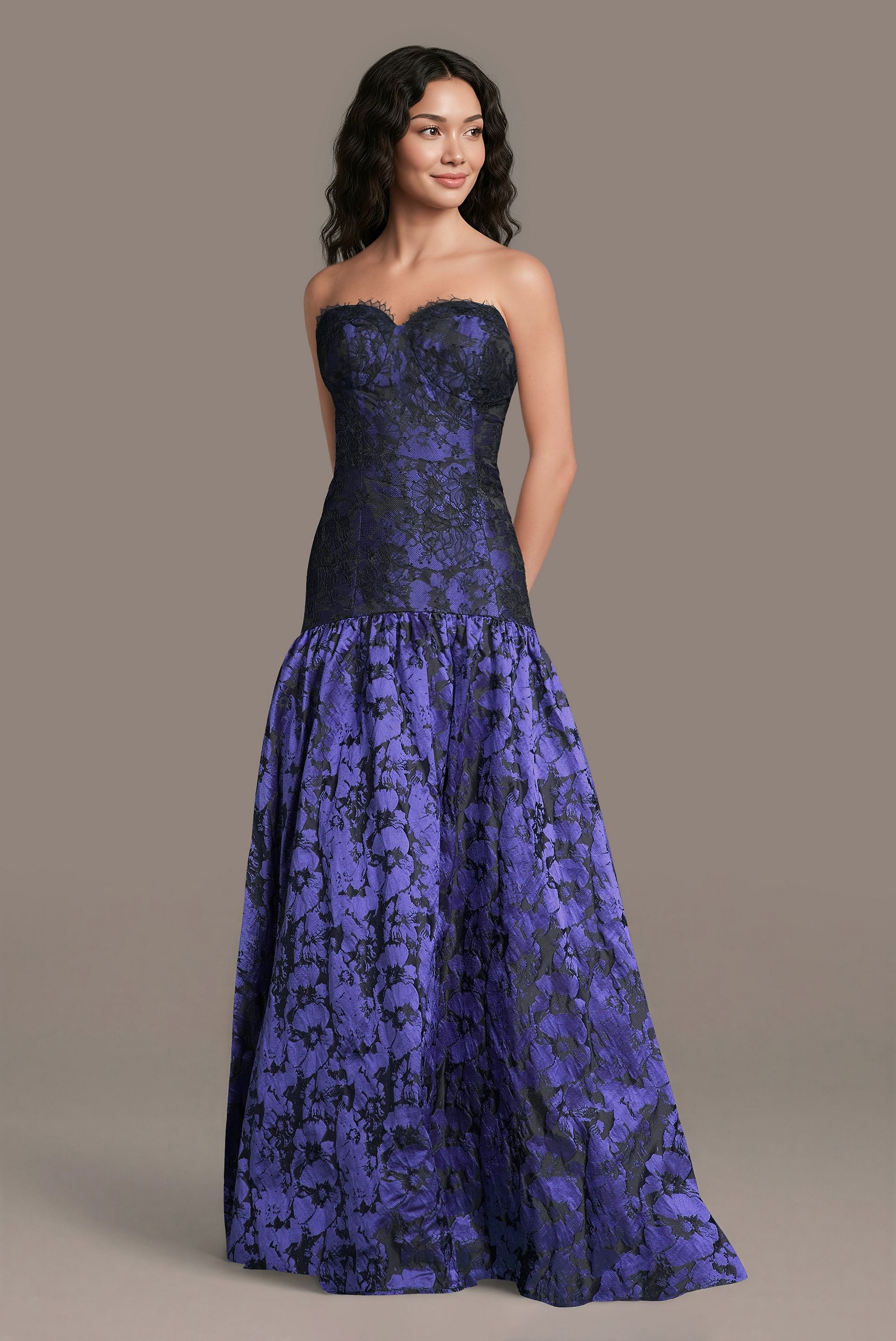 Picture of Lace and Brocade Drop Waist Gown