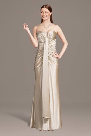 View Galina Signature Draped Sculpting Satin Sheath Dress with Streamer in all available color and sizes Picture of Draped Sculpting Satin Sheath Dress with Streamer