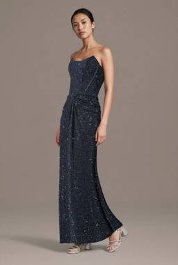 rebecca glitter knit a line dress Glitter Knit Lace-Up Back Sheath Dress