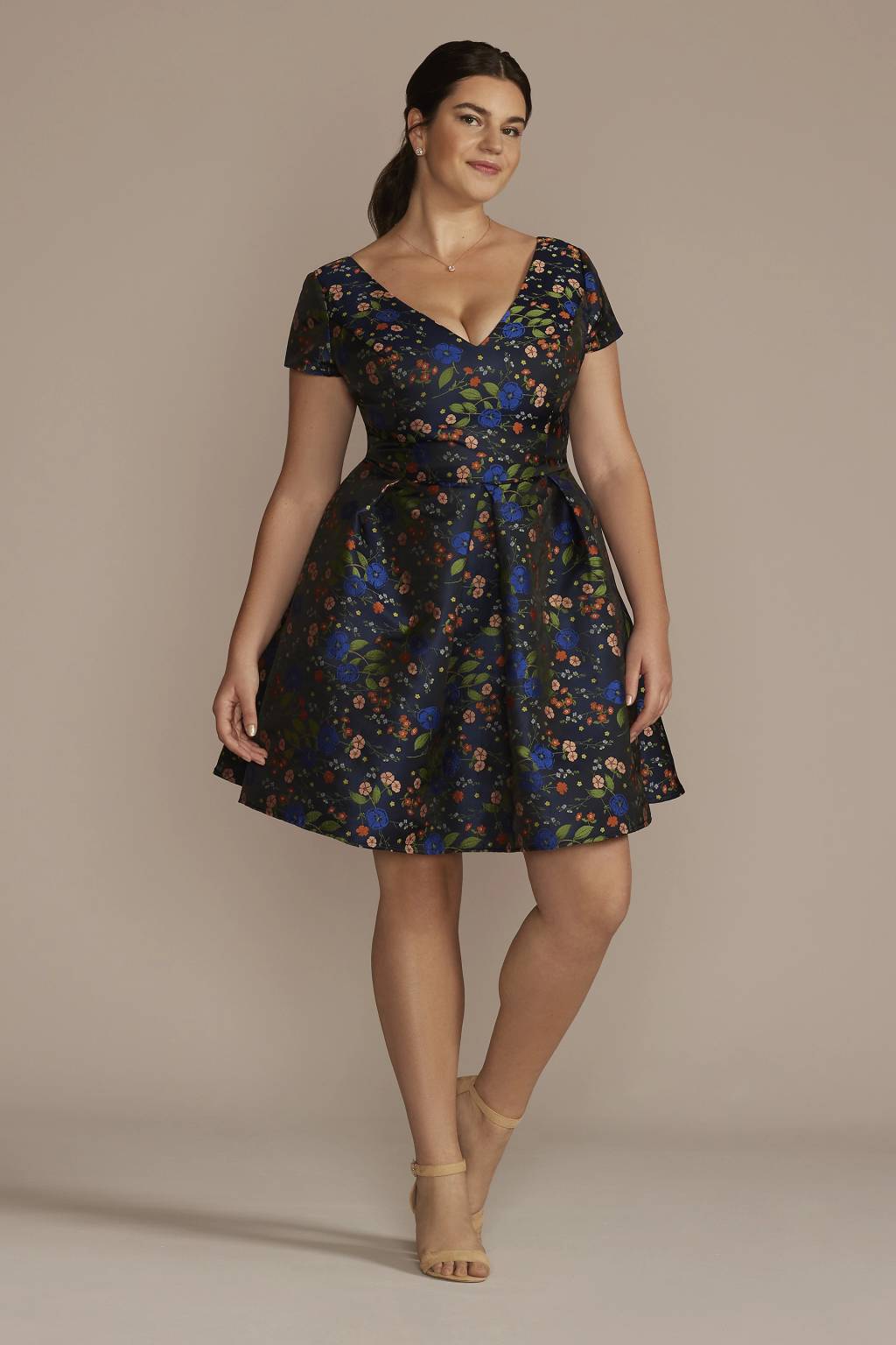 short jacquard a-line dress with removable straps Short Jacquard A-Line Dress with Removable Straps