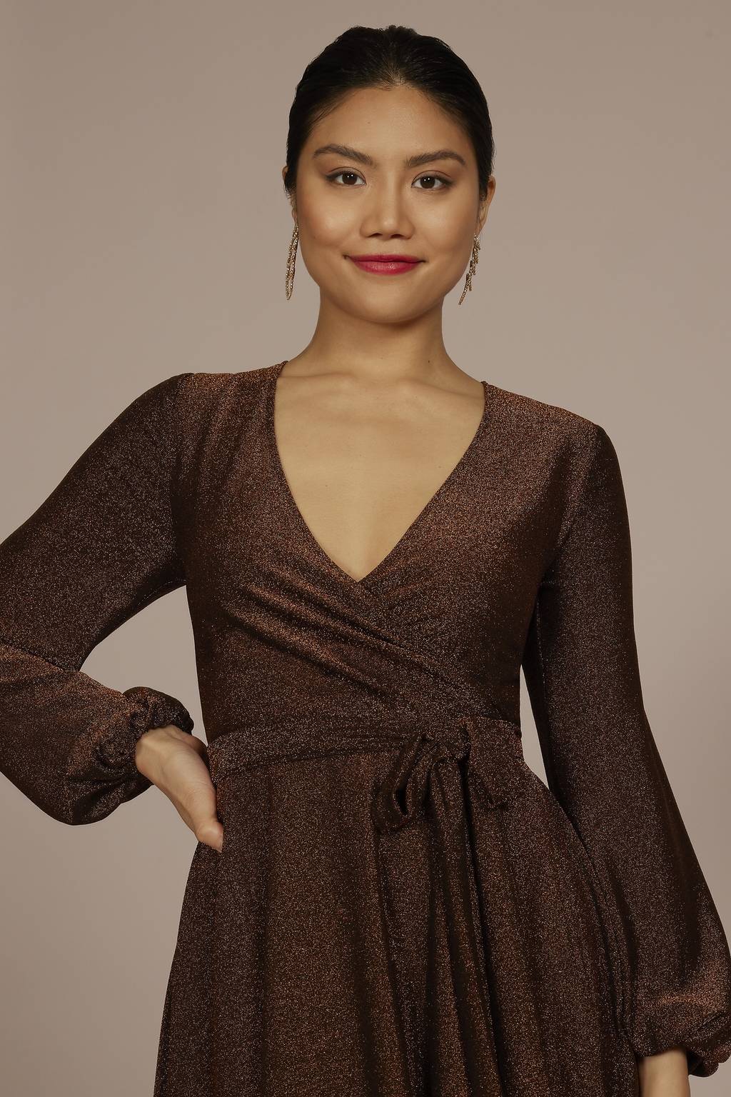 sequin wrap dress long sleeve Eliza J Women's Long Sleeve V-Neck Sequin Wrap Gown