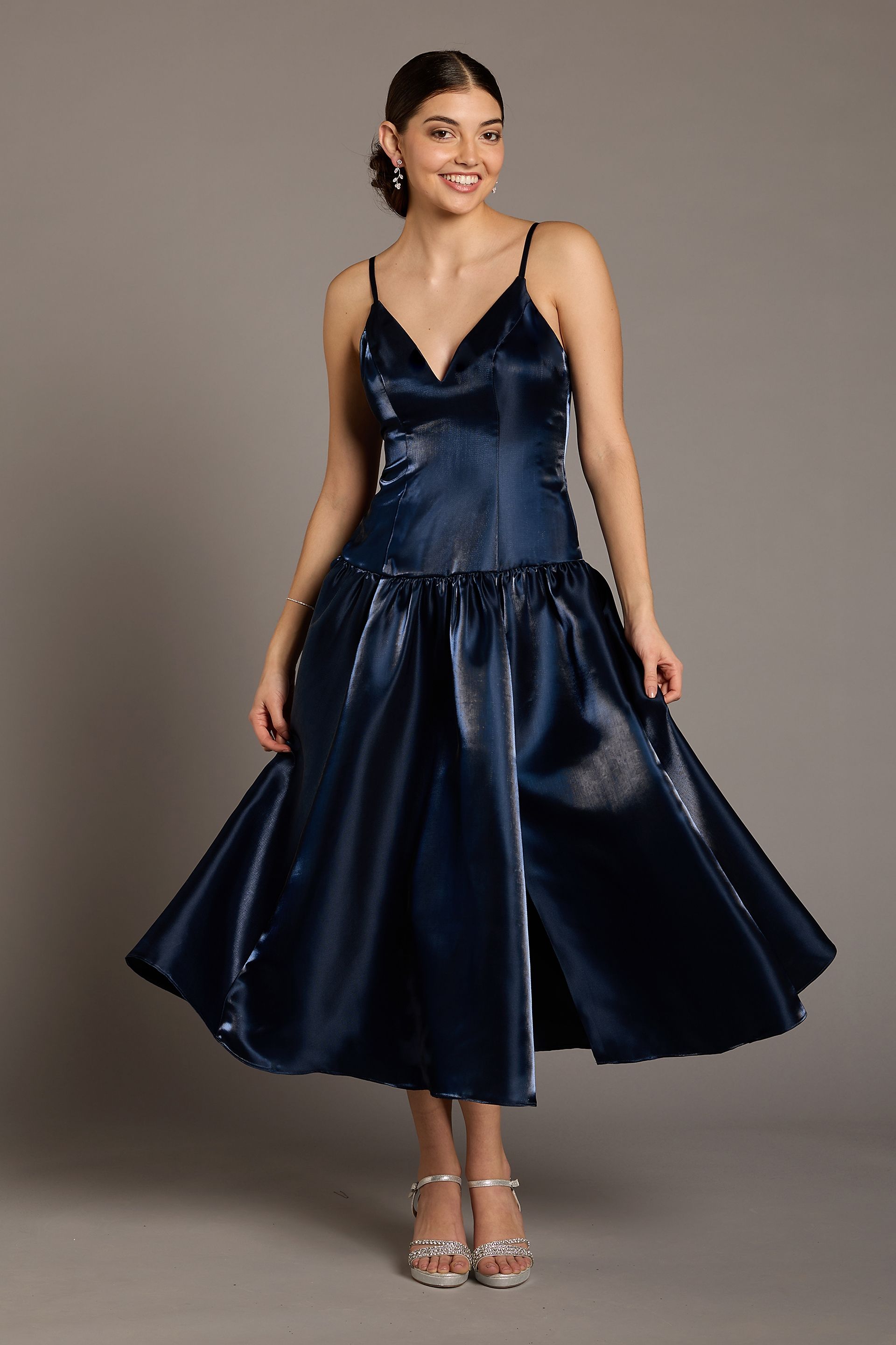 Satin Organza Drop Waist A-Line Dress | David's Bridal