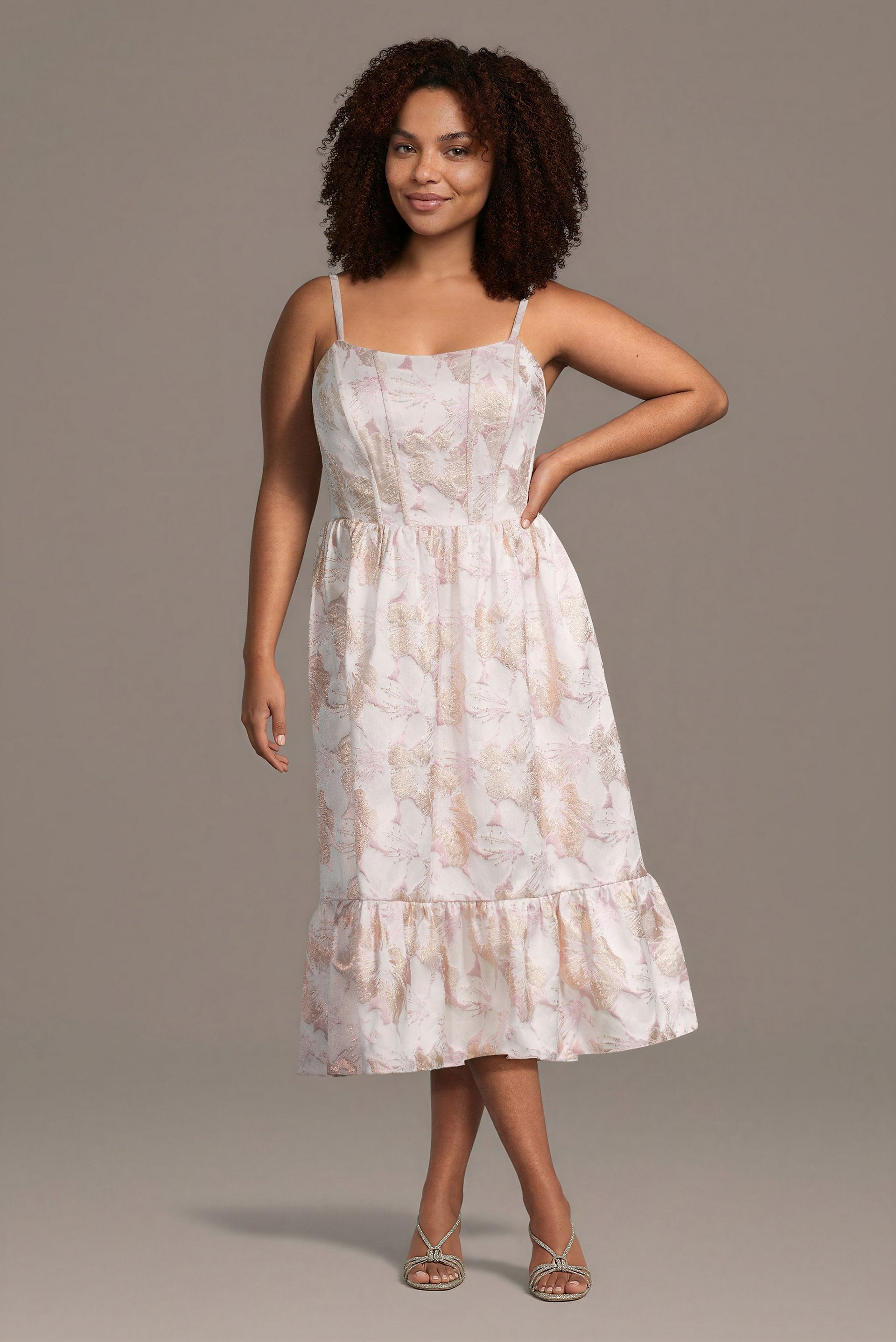 Picture of Sculpted Corset Brocade Midi Dress