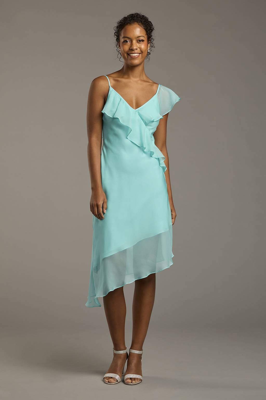 silk chiffon ruffle dress STRAPLESS CHIFFON RUFFLE A-LINE DRESS CDA1341