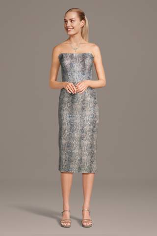 Picture of Sculpted Snakeskin Sequin Midi Sheath Dress