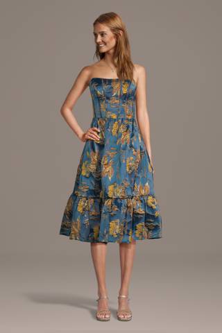 Picture of Sculpted Jacquard Corset Bodice A-Line Dress